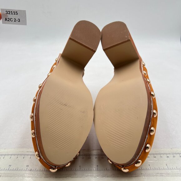 YDN Tan Brown Platform Slip On Clogs Mules Cork High Heel Round Toe Rivet Sandal - Picture 7 of 8